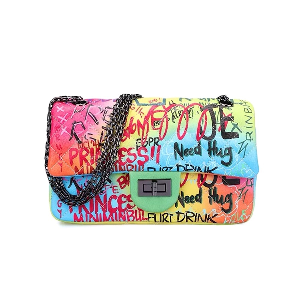 Graffiti Quilted Leather Shoulder Bag